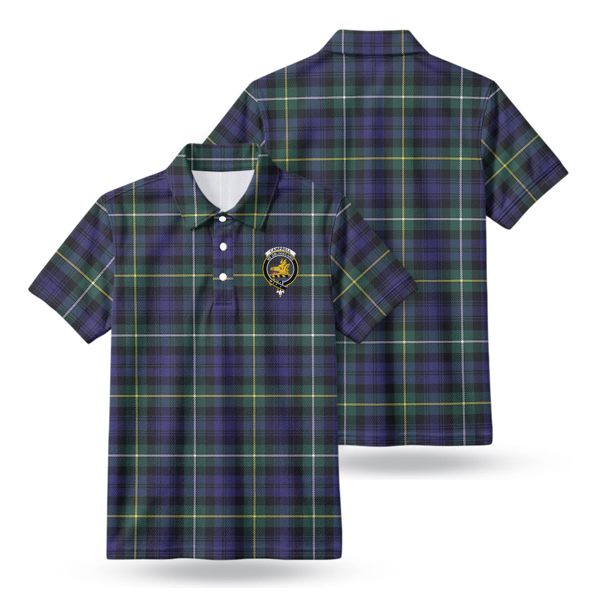Campbell Argyll Modern Tartan Crest Birdseye Mesh Polo Shirt
