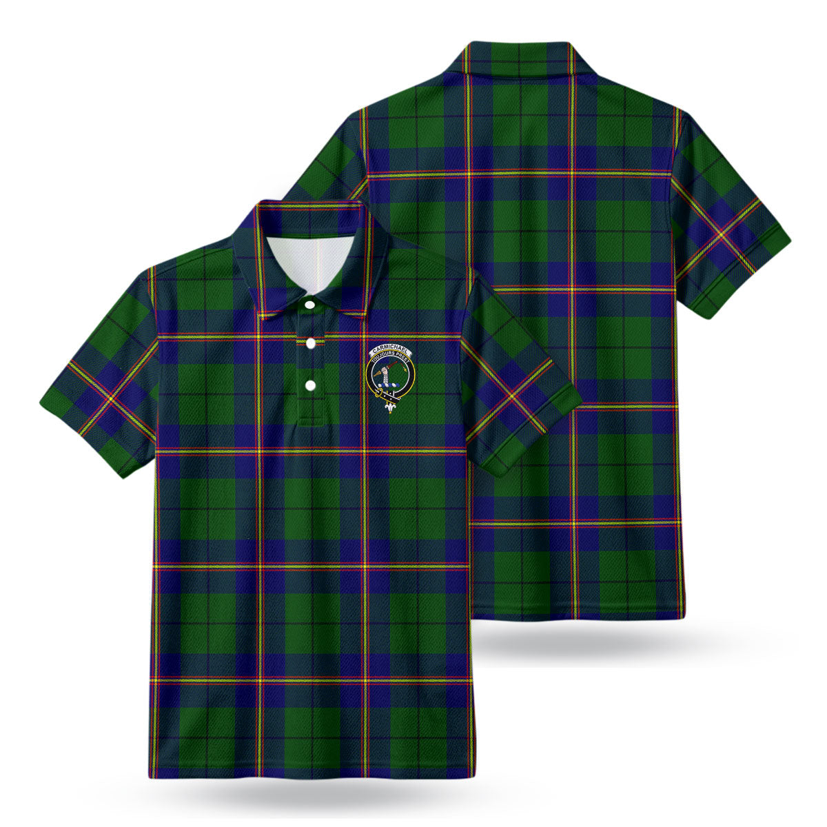 Carmichael Modern Tartan Crest Birdseye Mesh Polo Shirt