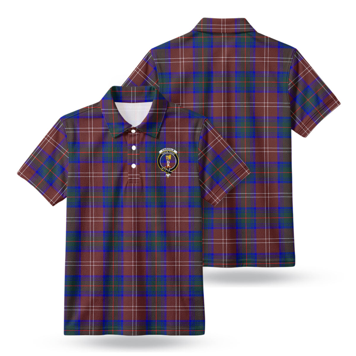 Chisholm Hunting Modern Tartan Crest Birdseye Mesh Polo Shirt