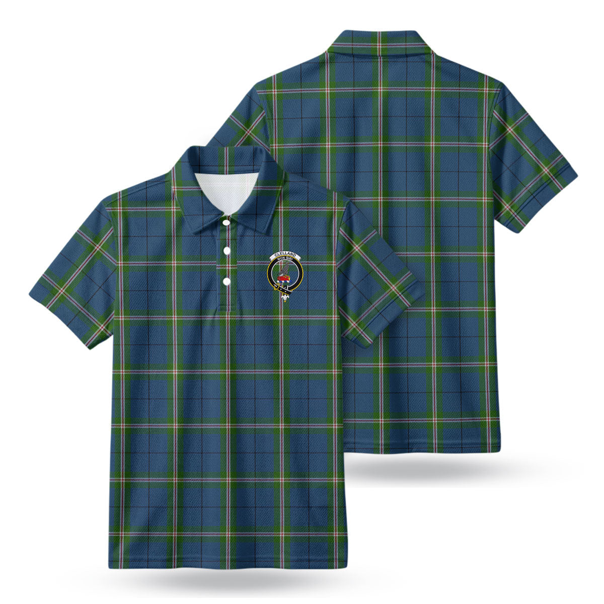 Clelland Tartan Crest Birdseye Mesh Polo Shirt