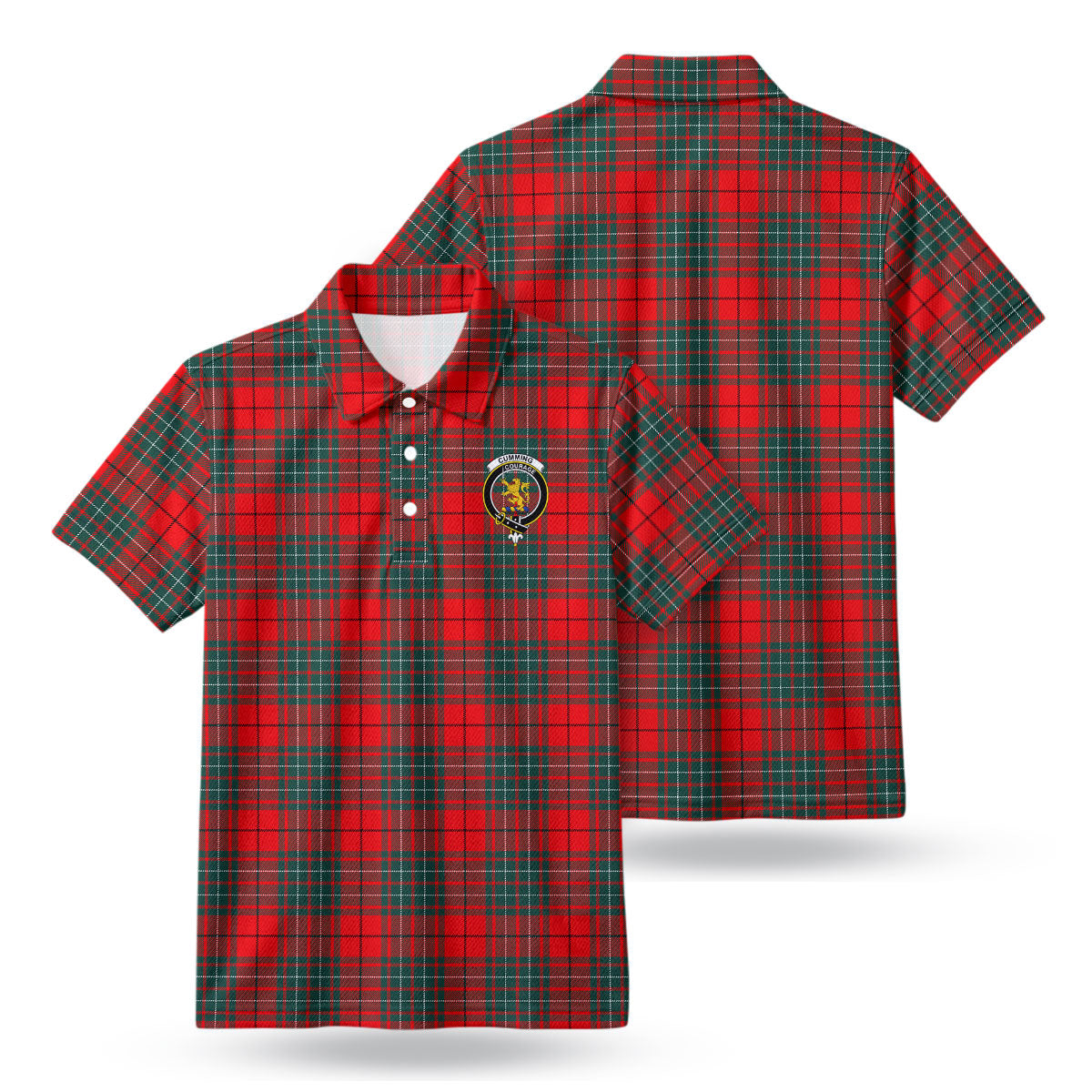 Cumming Modern Tartan Crest Birdseye Mesh Polo Shirt