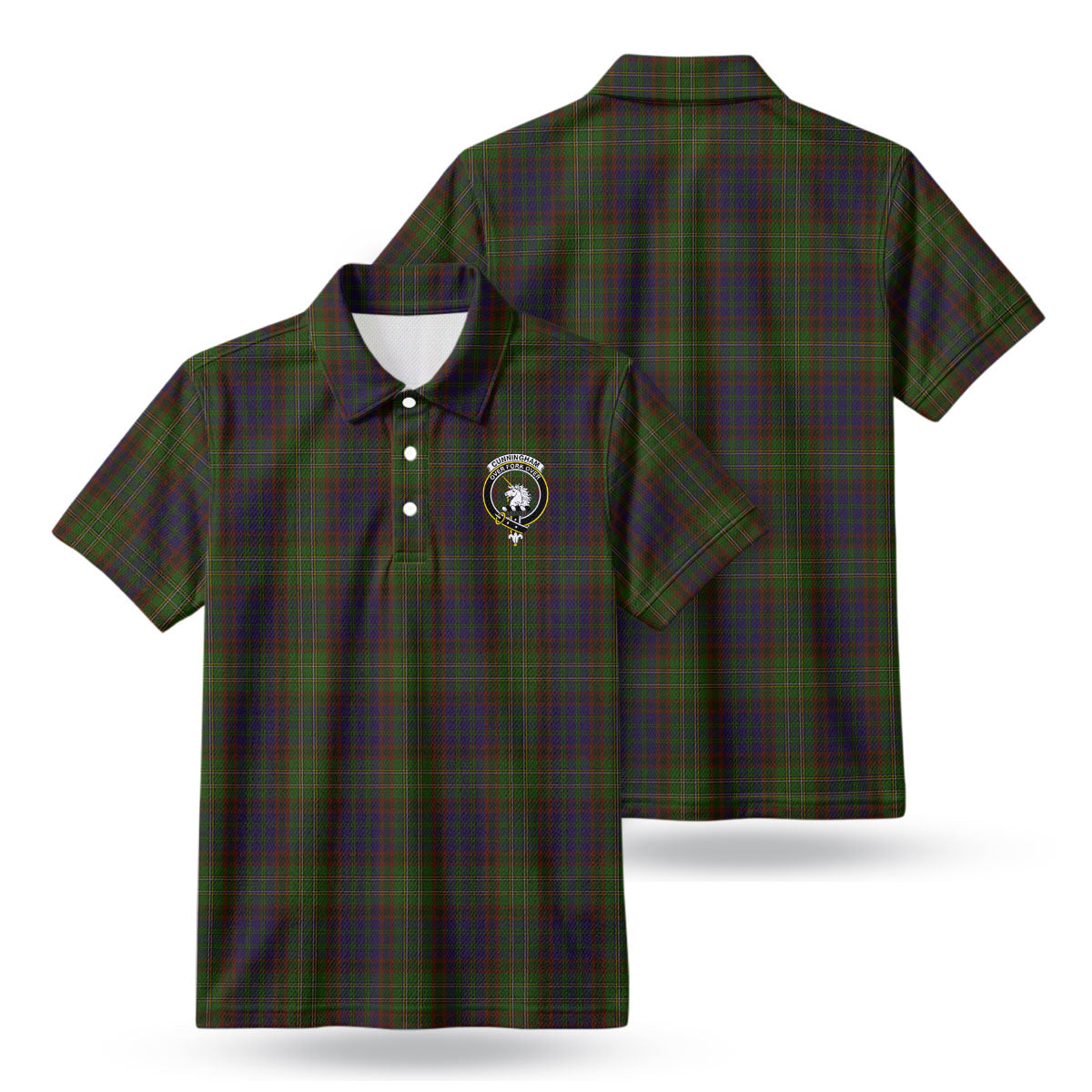 Cunningham Hunting Modern Tartan Crest Birdseye Mesh Polo Shirt