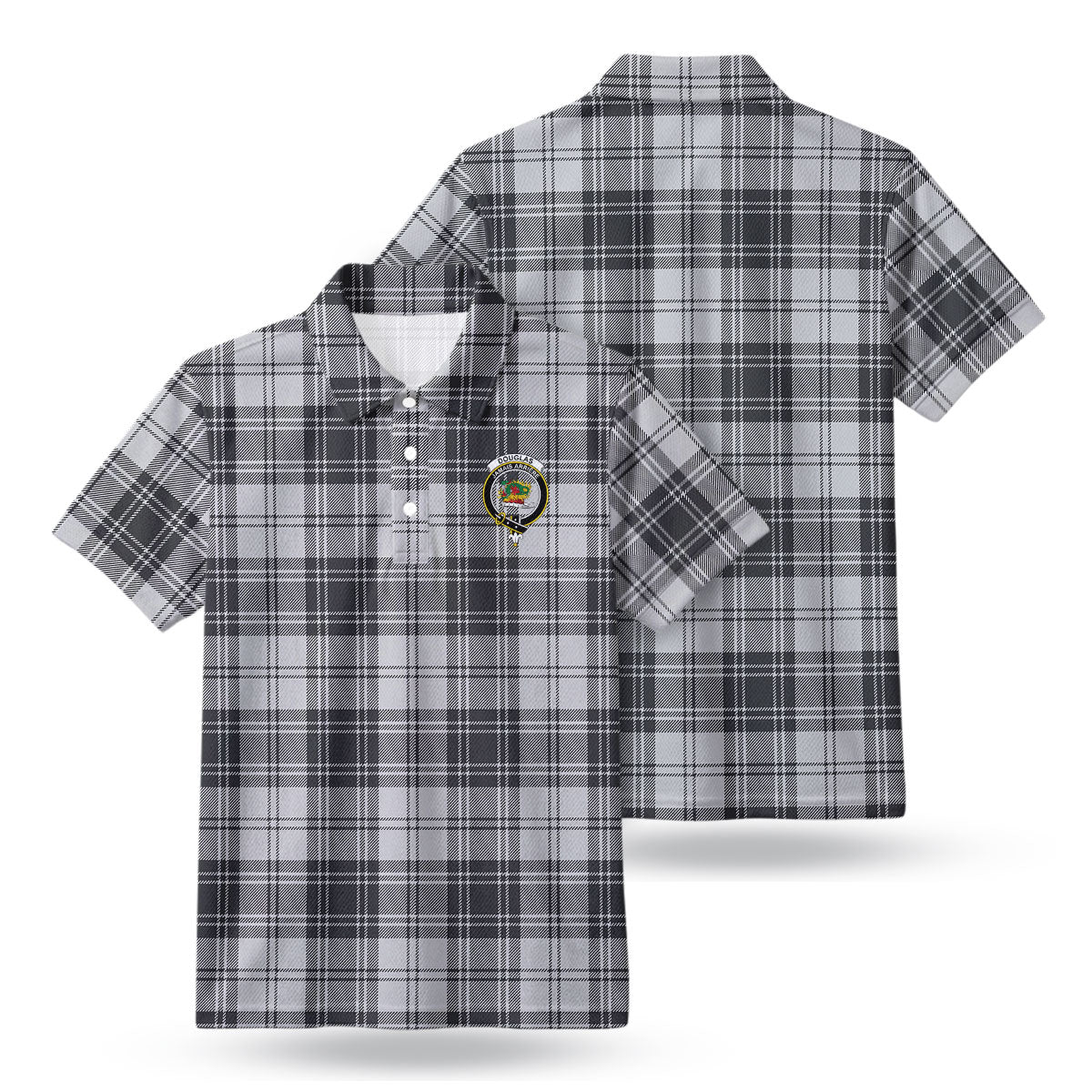 Douglas Grey Modern Tartan Crest Birdseye Mesh Polo Shirt
