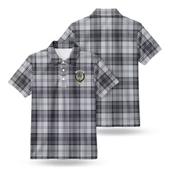 Douglas Grey Modern Tartan Crest Birdseye Mesh Polo Shirt
