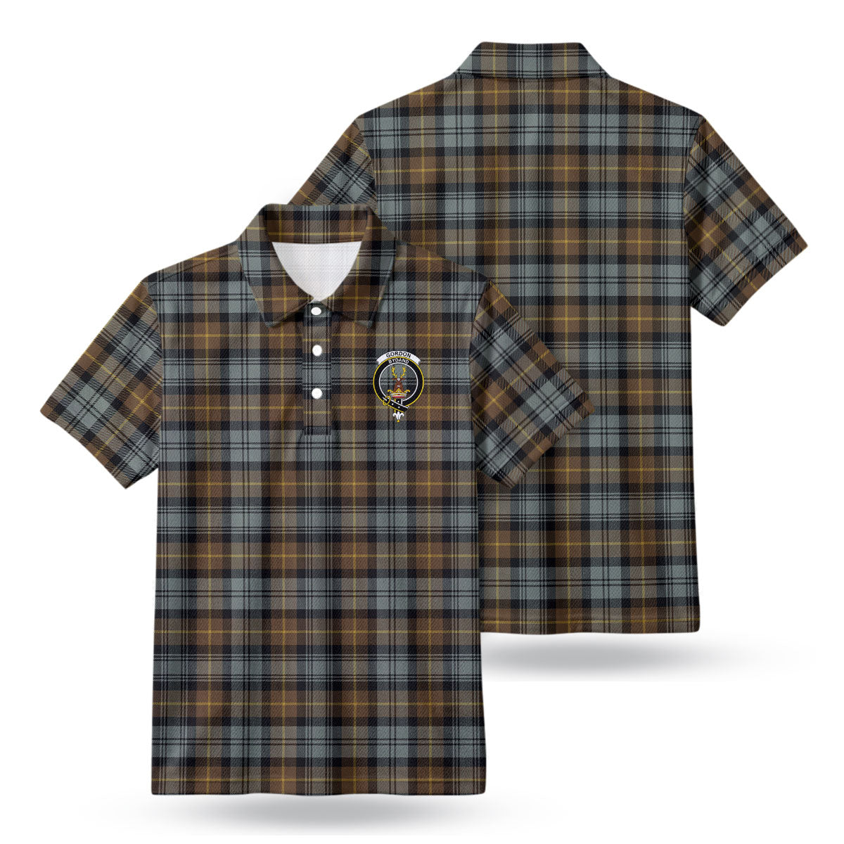 Gordon Weathered Tartan Crest Birdseye Mesh Polo Shirt
