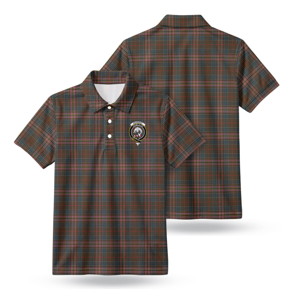 Kennedy Weathered Tartan Crest Birdseye Mesh Polo Shirt