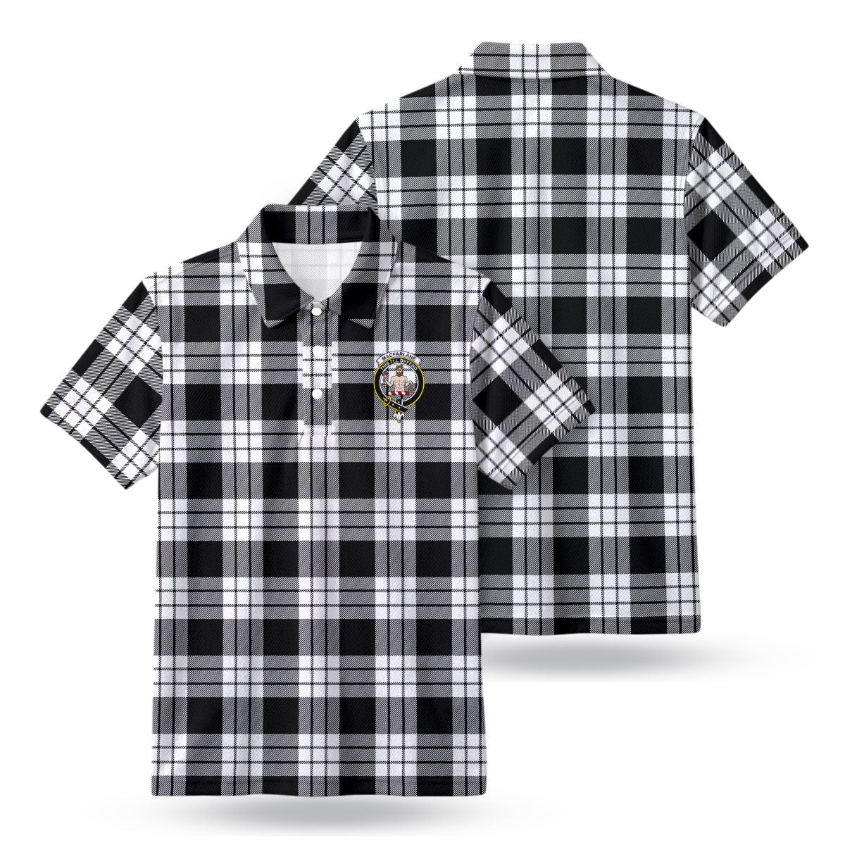 MacFarlane Black - White Tartan Crest Birdseye Mesh Polo Shirt