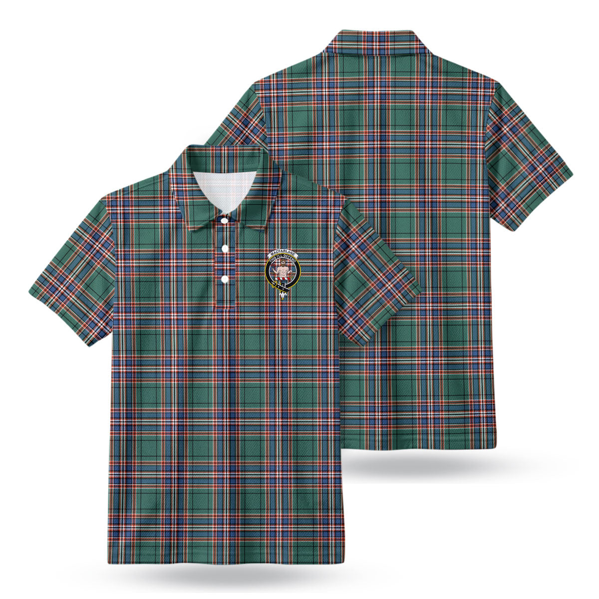 MacFarlane Hunting Ancient Tartan Crest Birdseye Mesh Polo Shirt