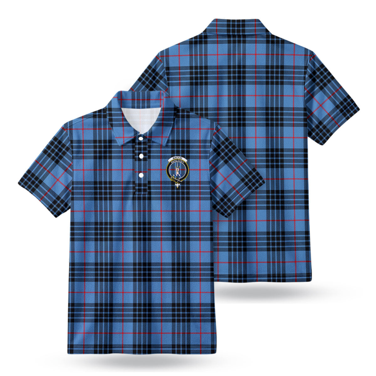 MacKay Blue Tartan Crest Birdseye Mesh Polo Shirt