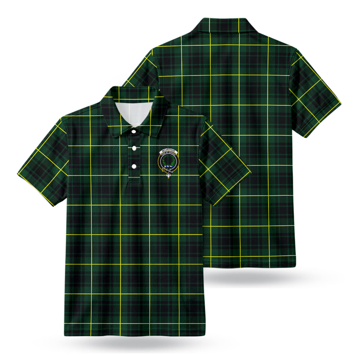 McArthur Modern Tartan Crest Birdseye Mesh Polo Shirt
