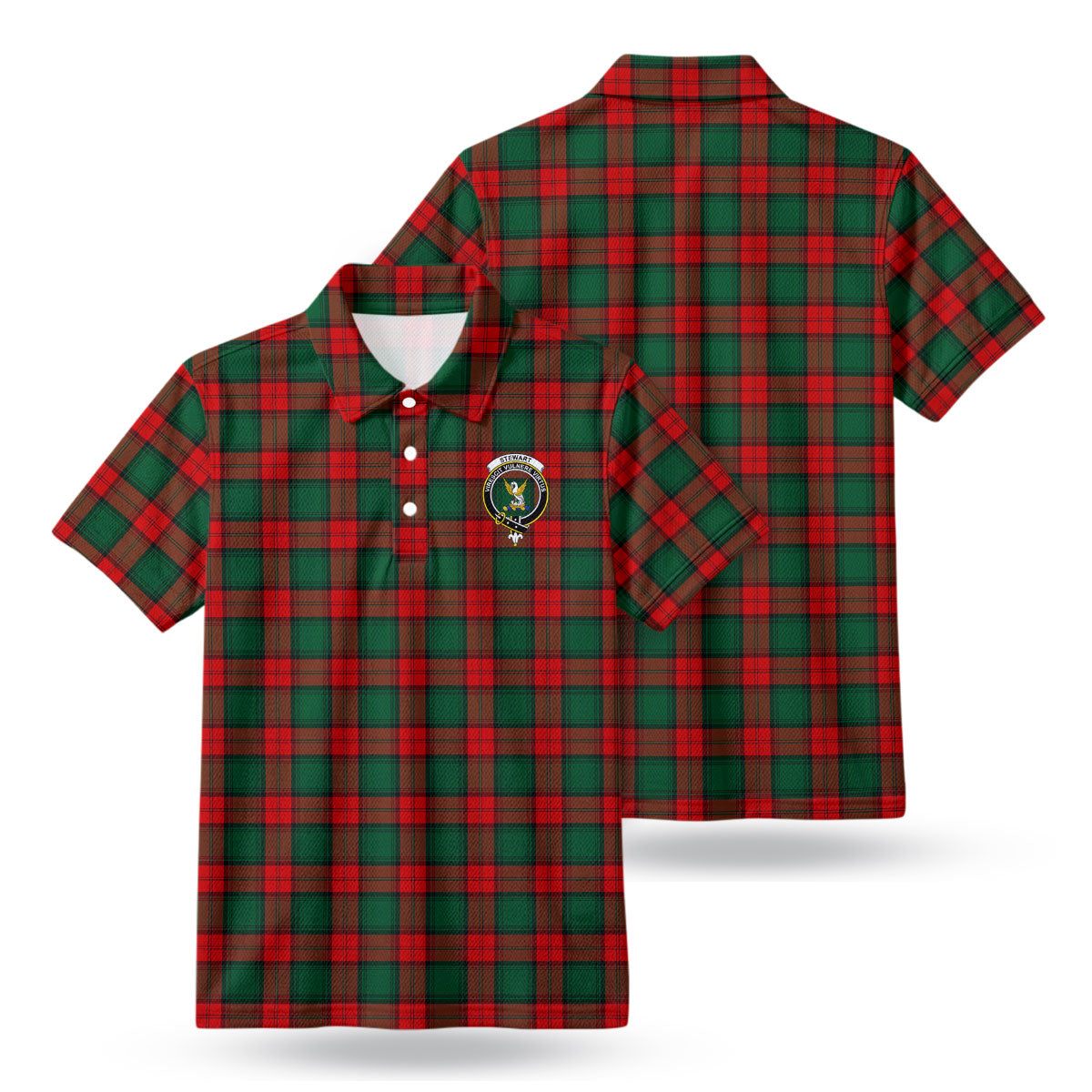 Stewart Atholl Modern Tartan Crest Birdseye Mesh Polo Shirt