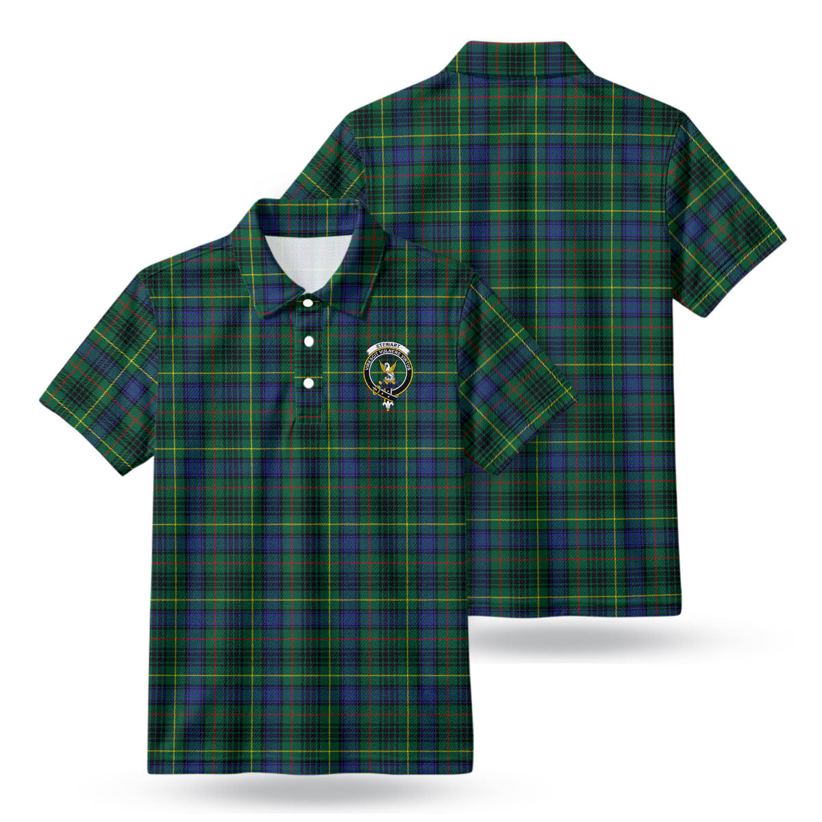 Stewart Hunting Modern Tartan Crest Birdseye Mesh Polo Shirt