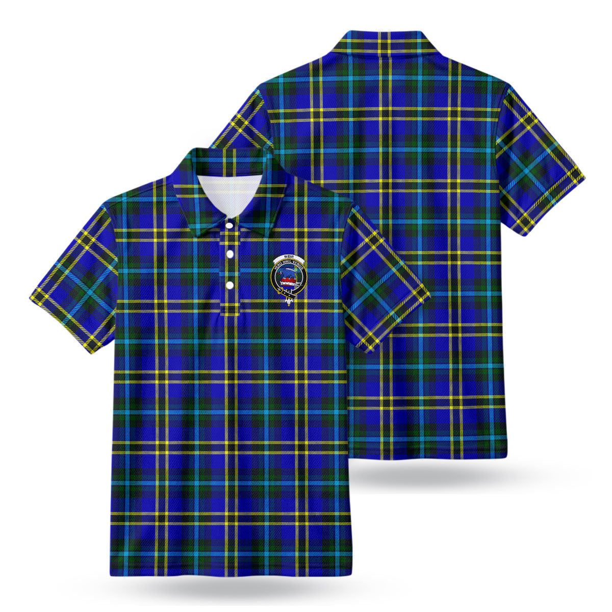 Weir Modern Tartan Crest Birdseye Mesh Polo Shirt