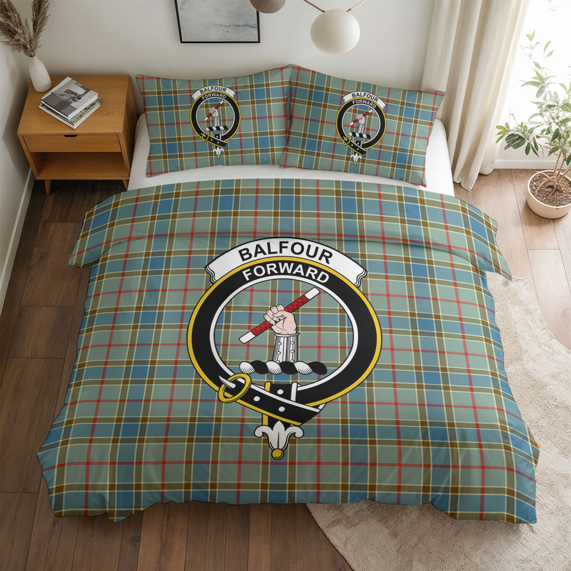 Balfour Blue Tartan Crest Bedding Set