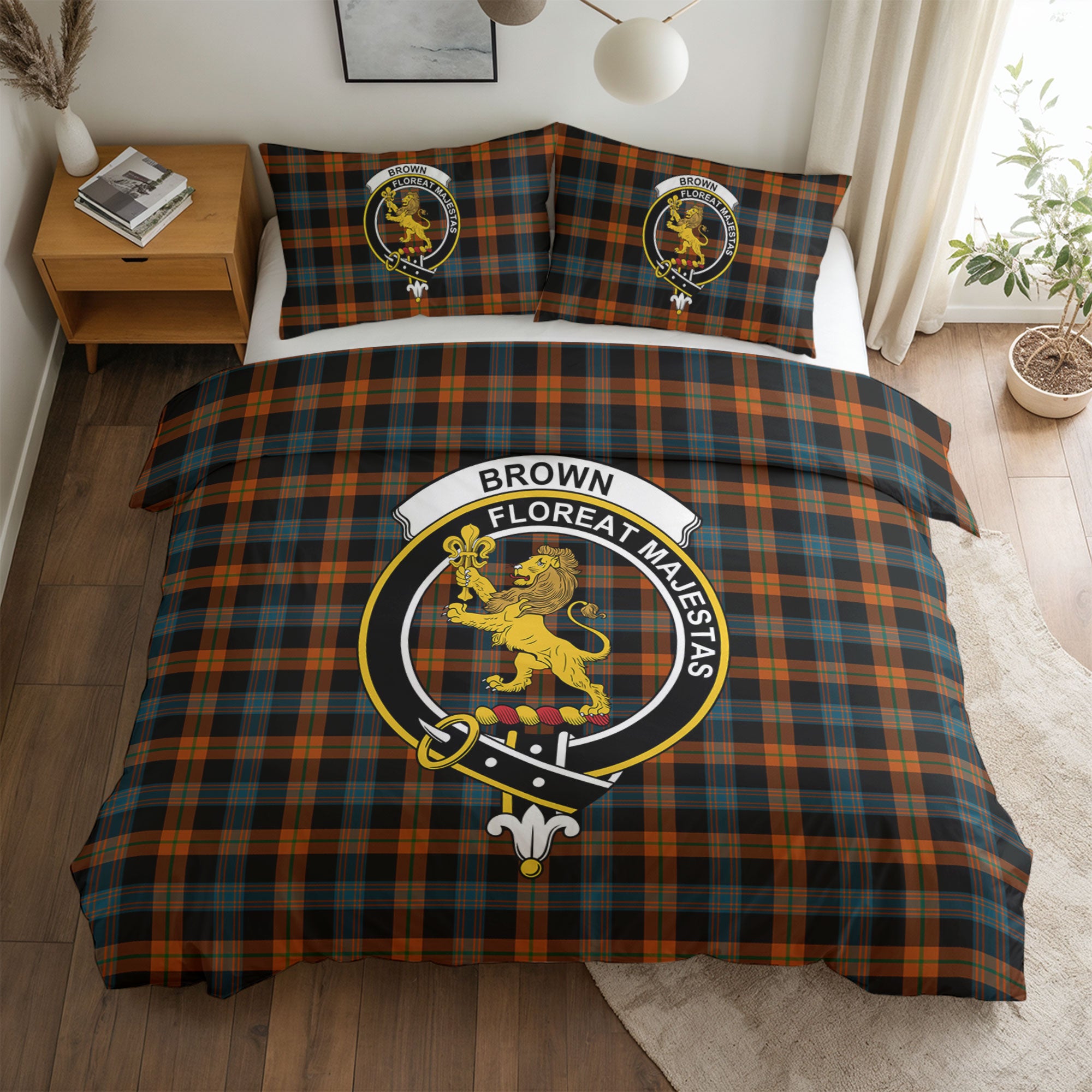 Brown Ancient Tartan Crest Bedding Set