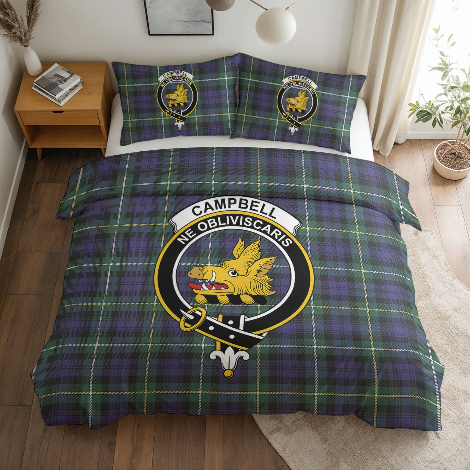 Campbell Argyll Modern Tartan Crest Bedding Set