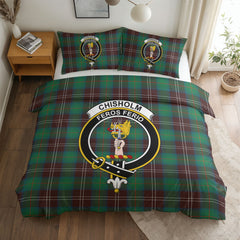 Chisholm Hunting Ancient Tartan Crest Bedding Set