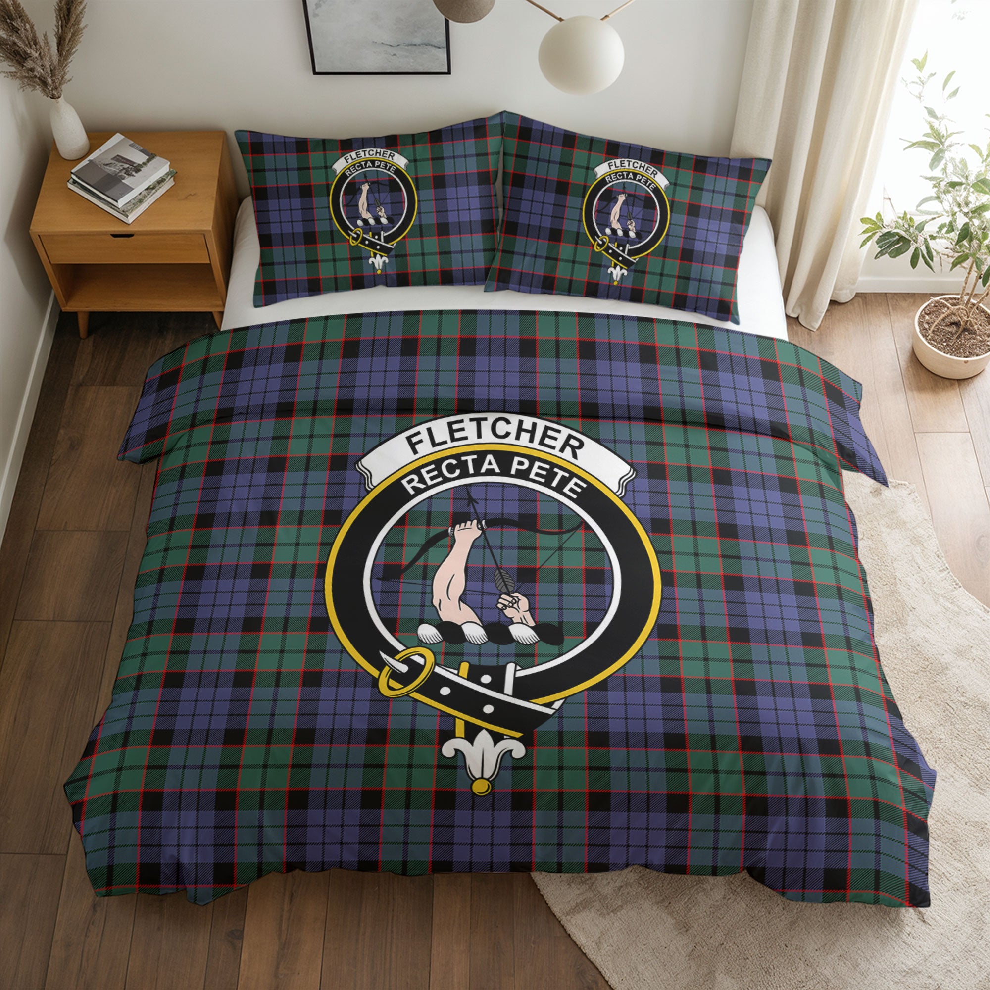 Fletcher Modern Tartan Crest Bedding Set