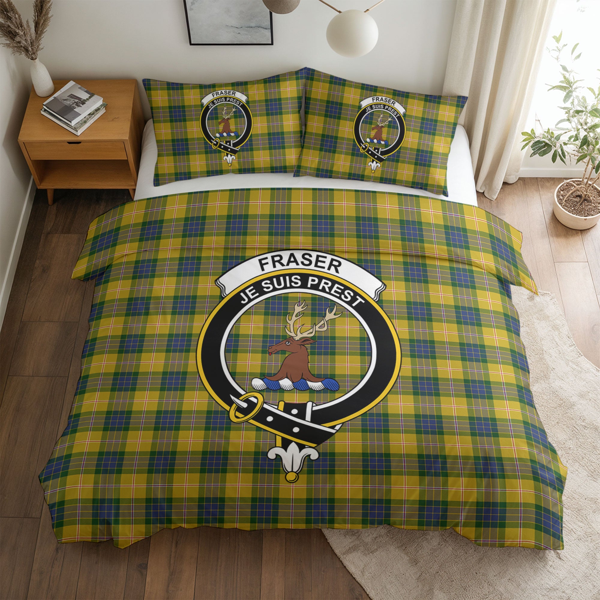 Fraser (of Lovat) Yellow Tartan Crest Bedding Set