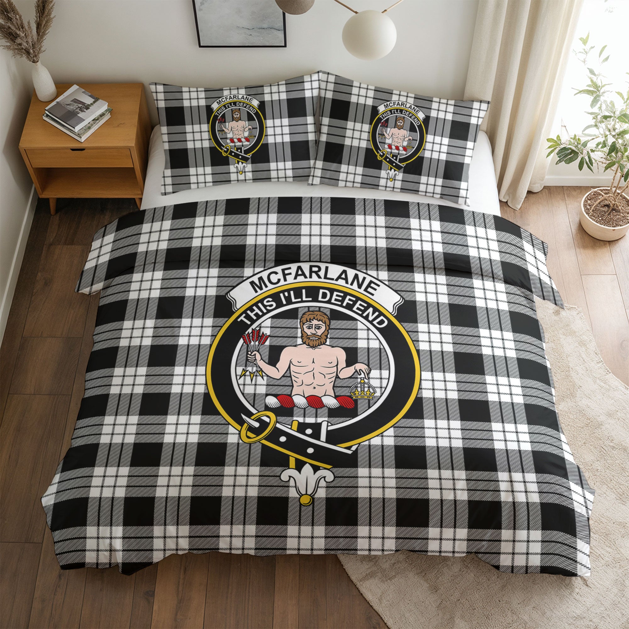 McFarlane Black - White Tartan Crest Bedding Set