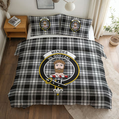 Menzies Black - White Modern Tartan Crest Bedding Set