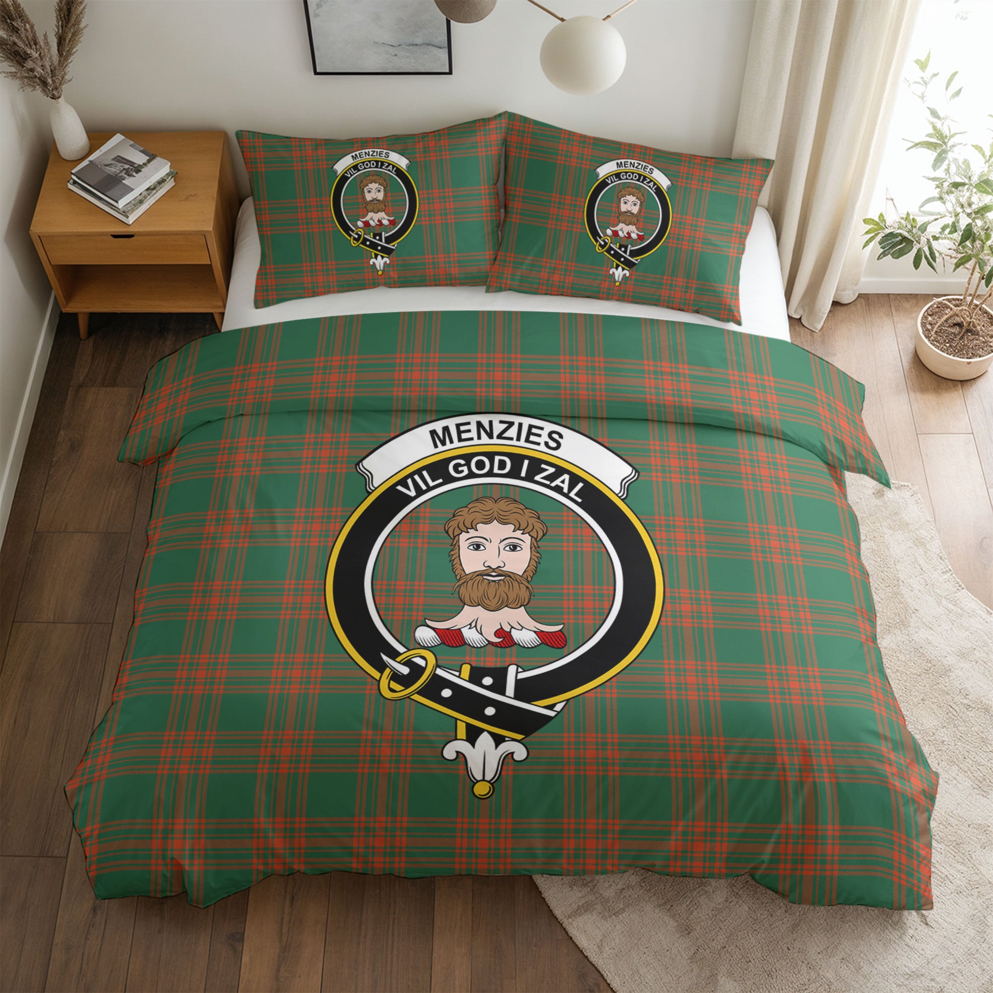 Menzies Green Ancient Tartan Crest Bedding Set
