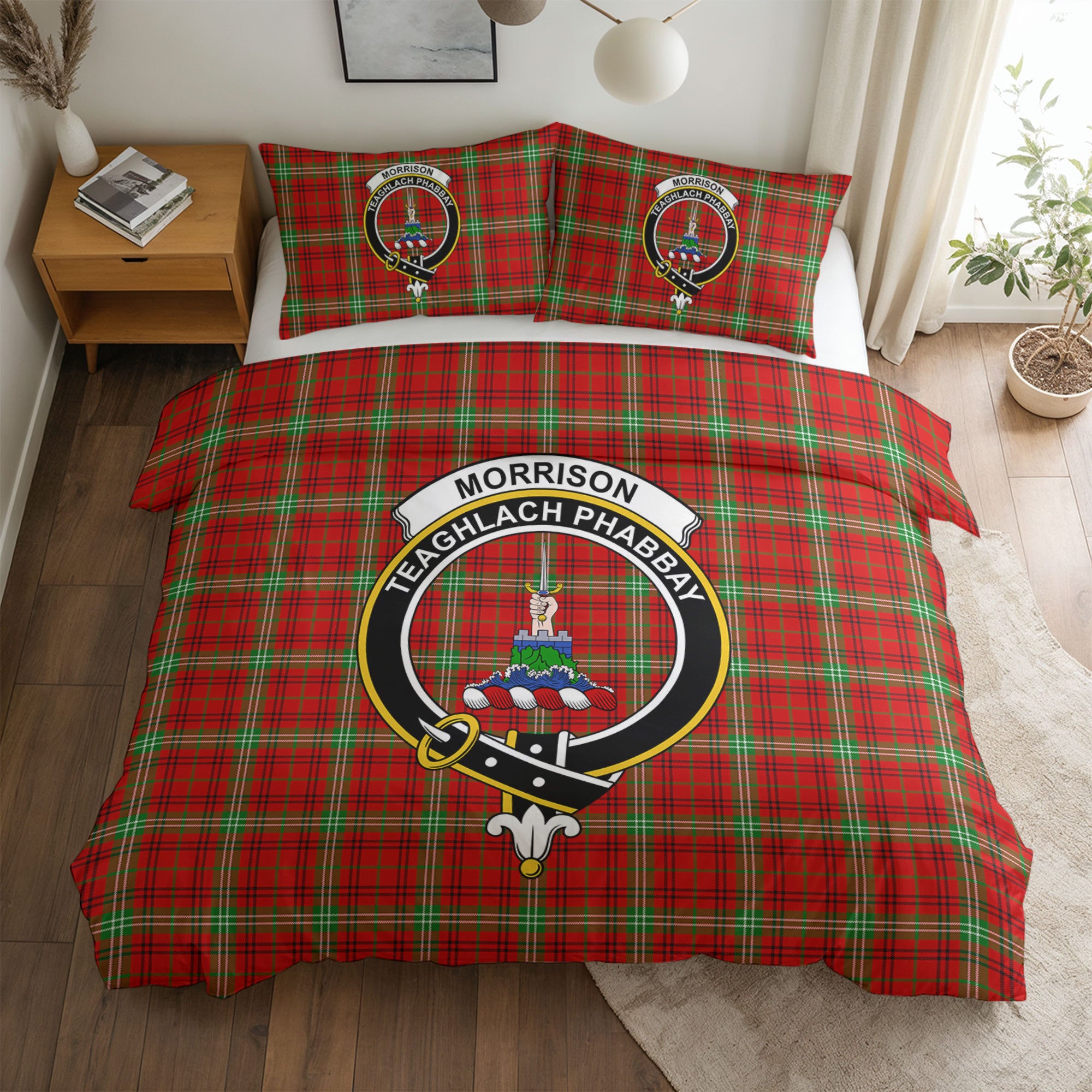 Morrison Red Modern Tartan Crest Bedding Set