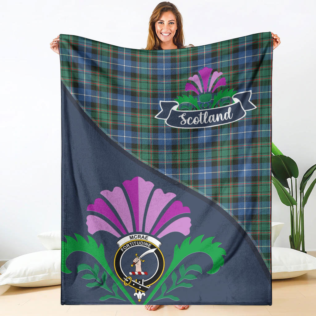 McRae Hunting Ancient Tartan Crest Premium Blanket - Thistle Style
