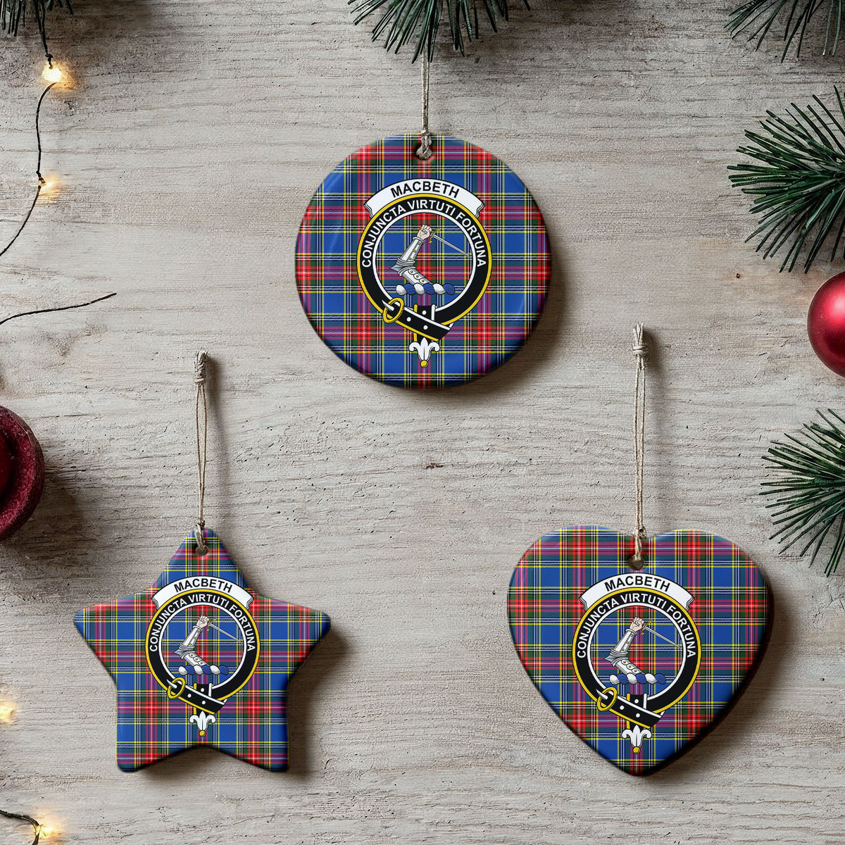MacBeth Modern Tartan Crest Christmas Ceramic Ornament