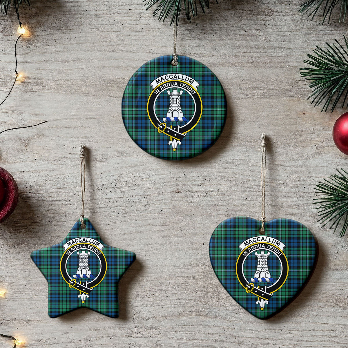 MacCallum Ancient Tartan Crest Christmas Ceramic Ornament