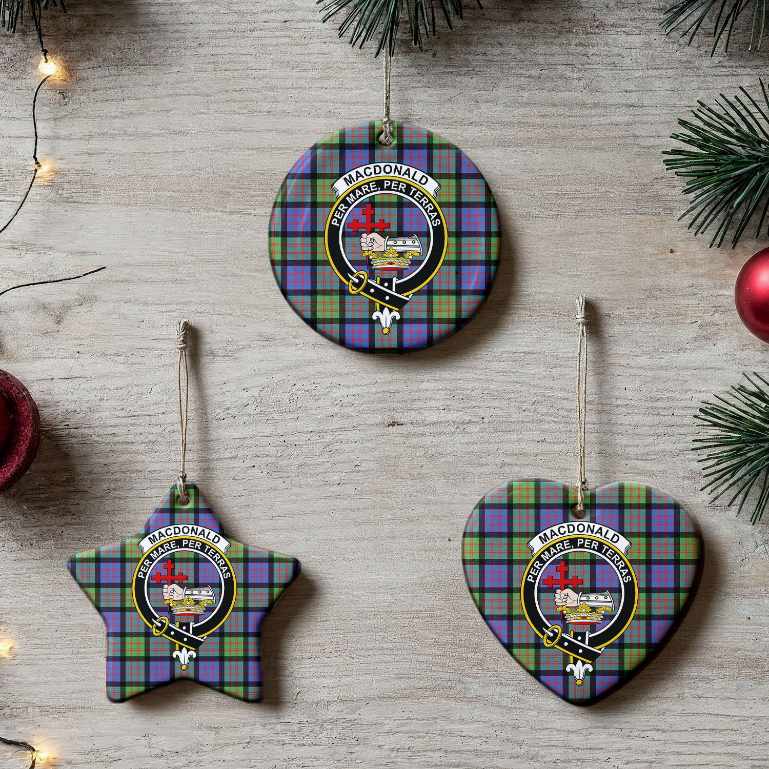 MacDonald Ancient Tartan Crest Christmas Ceramic Ornament