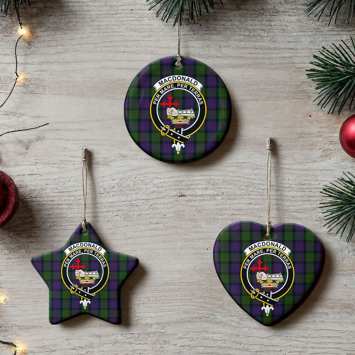 MacDonald Tartan Crest Christmas Ceramic Ornament