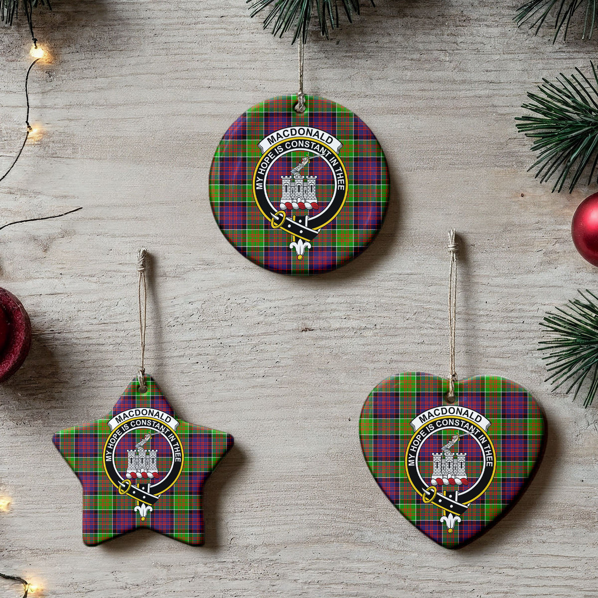 MacDonald (Clan Ranald) Tartan Crest Christmas Ceramic Ornament