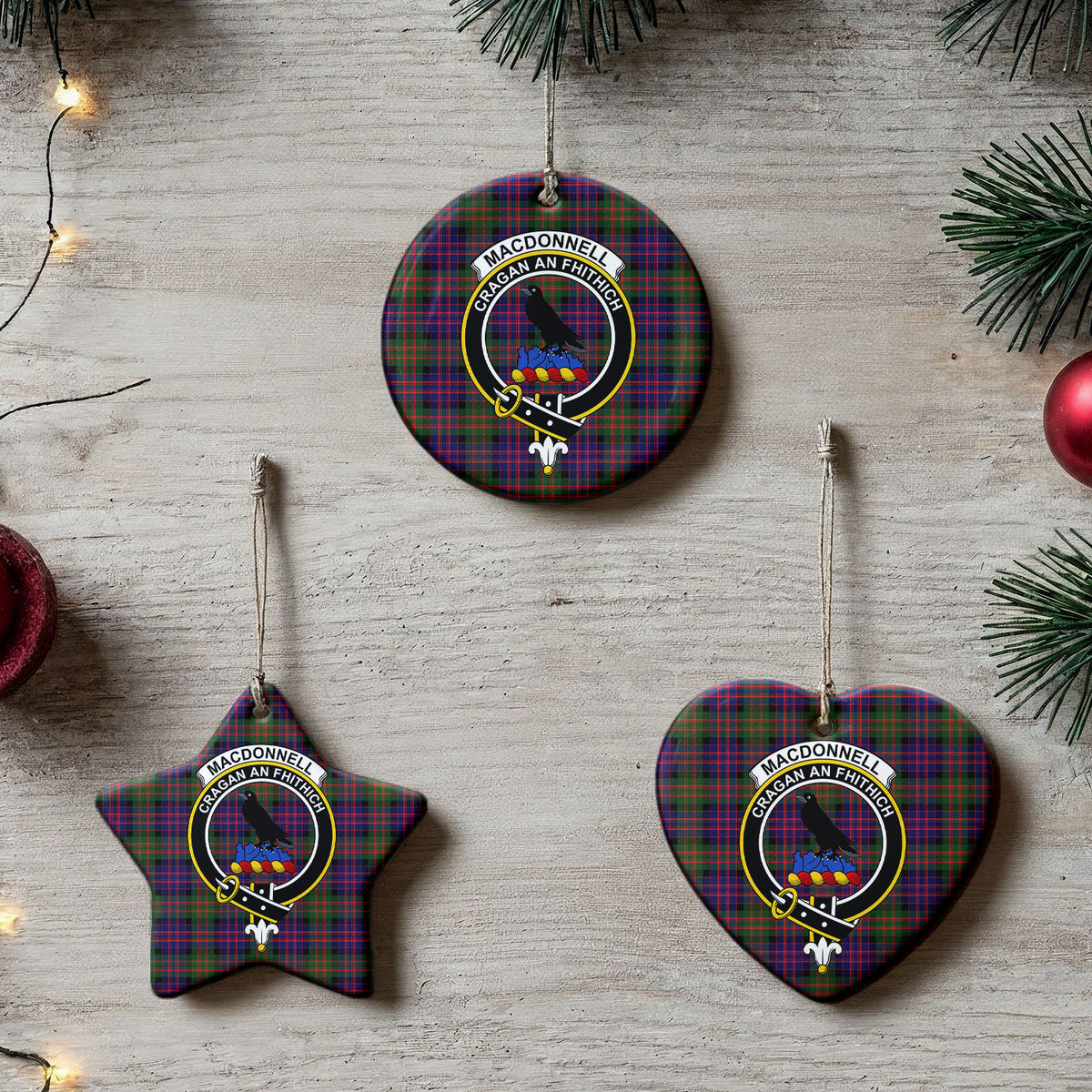 MacDonnell of Glengarry Modern Tartan Crest Christmas Ceramic Ornament