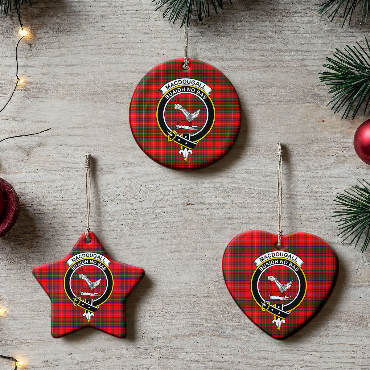 MacDougall Modern Tartan Crest Christmas Ceramic Ornament