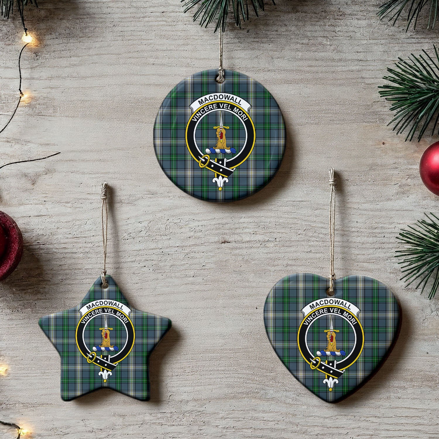 MacDowall Tartan Crest Christmas Ceramic Ornament