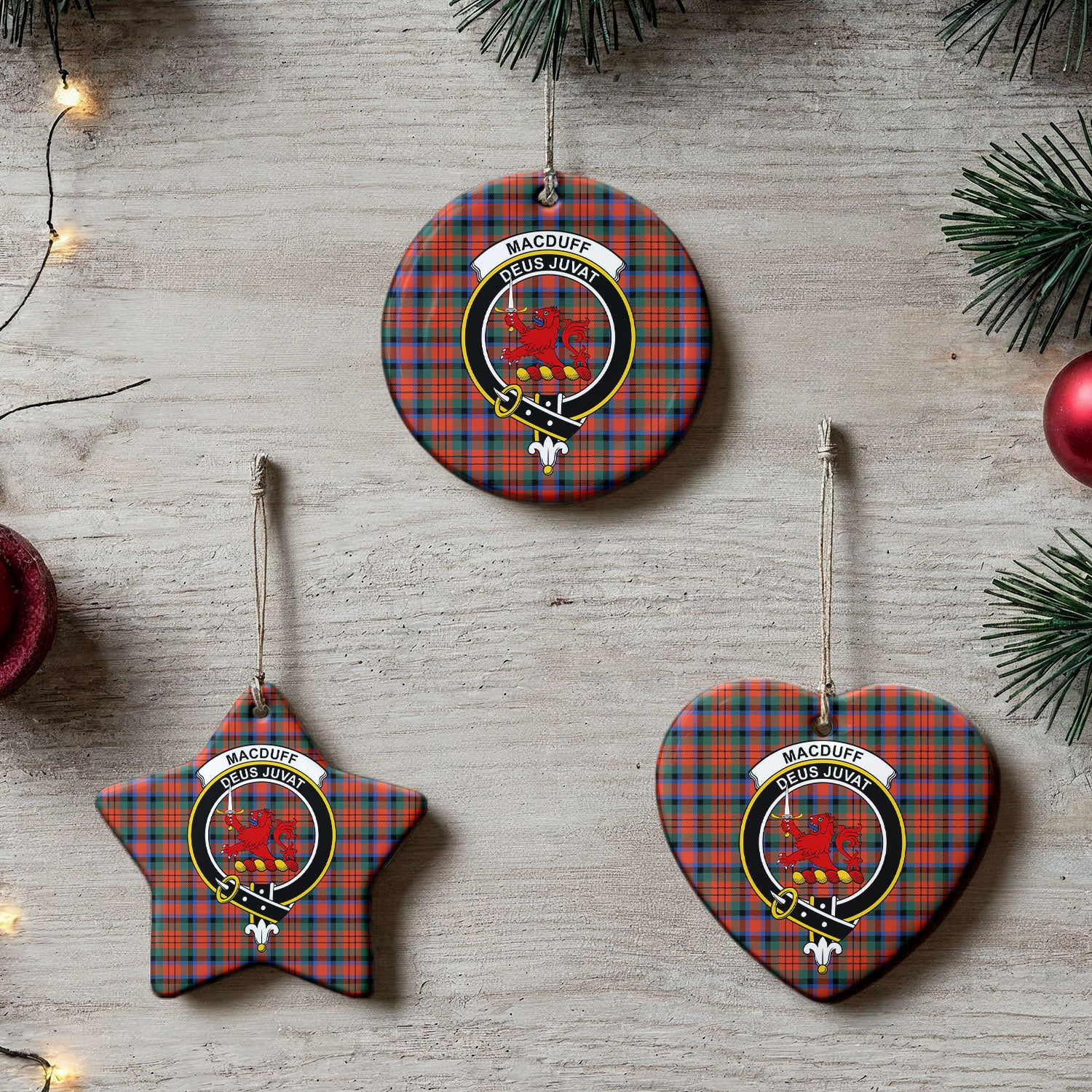 MacDuff Ancient Tartan Crest Christmas Ceramic Ornament
