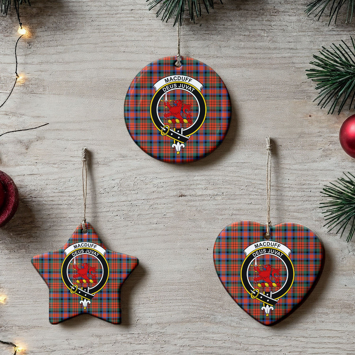 MacDuff Ancient Tartan Crest Christmas Ceramic Ornament