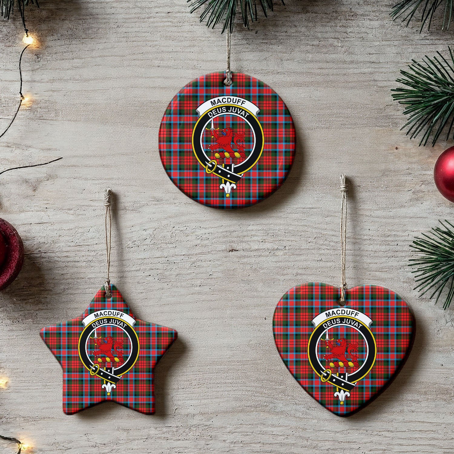 MacDuff Modern Tartan Crest Christmas Ceramic Ornament