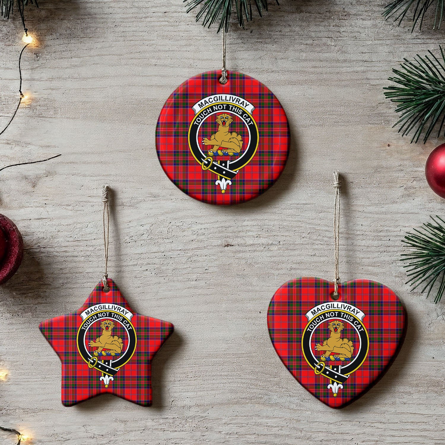 MacGillivray Modern Tartan Crest Christmas Ceramic Ornament