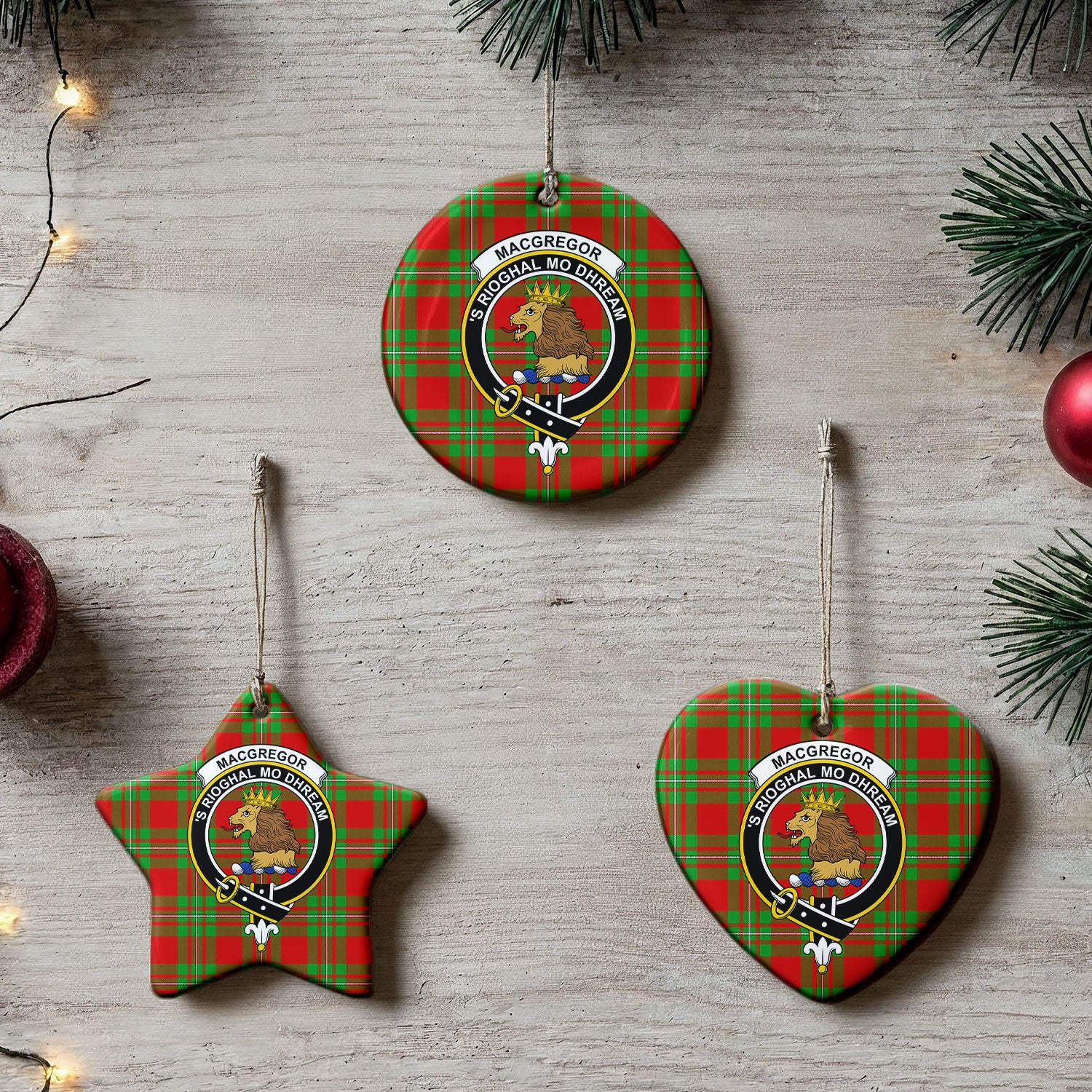 MacGregor Modern Tartan Crest Christmas Ceramic Ornament