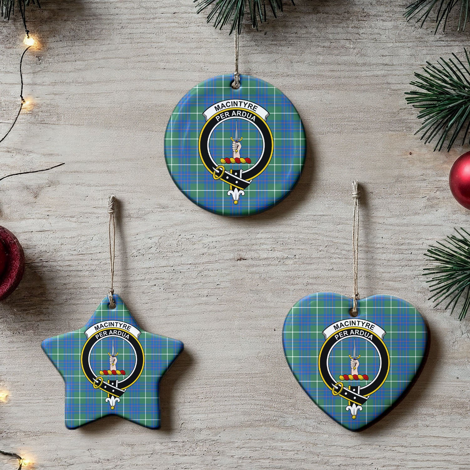 MacIntyre Hunting Ancient Tartan Crest Christmas Ceramic Ornament