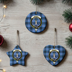 MacKay Blue Tartan Crest Christmas Ceramic Ornament