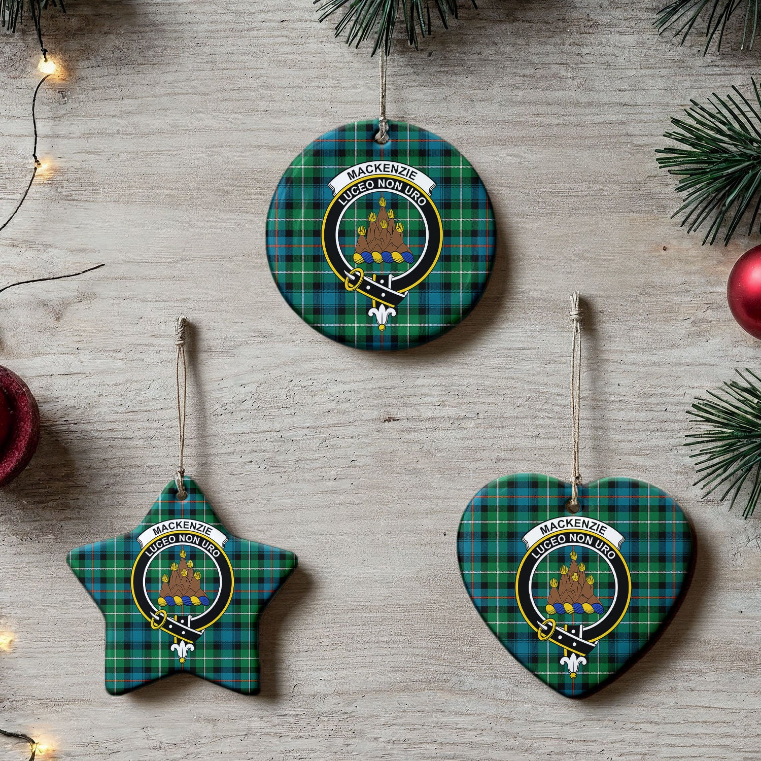 MacKenzie Ancient Tartan Crest Christmas Ceramic Ornament