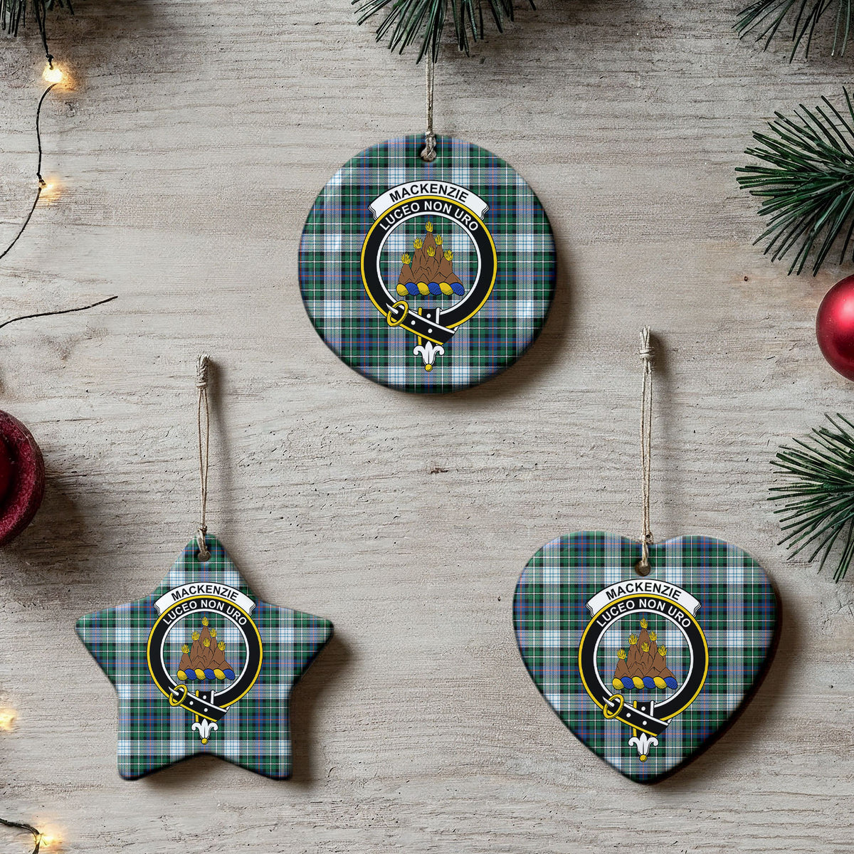 MacKenzie Dress Ancient Tartan Crest Christmas Ceramic Ornament