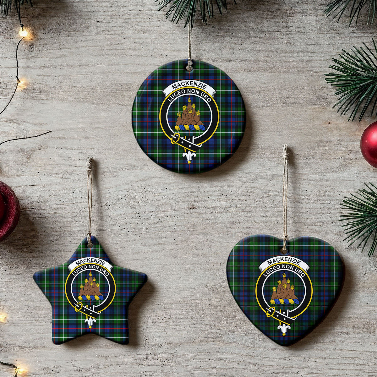 MacKenzie Modern Tartan Crest Christmas Ceramic Ornament