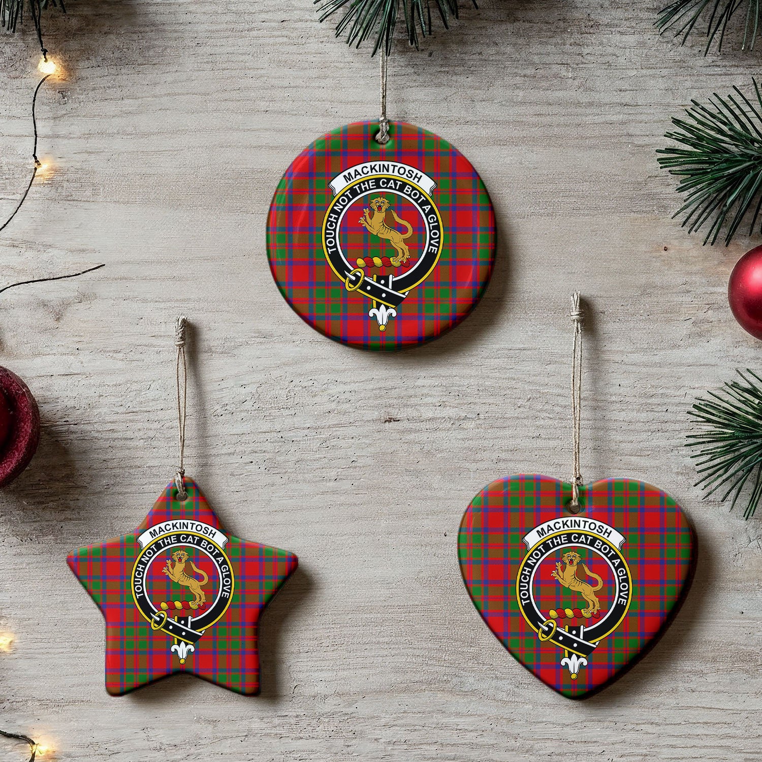 MacKintosh Modern Tartan Crest Christmas Ceramic Ornament