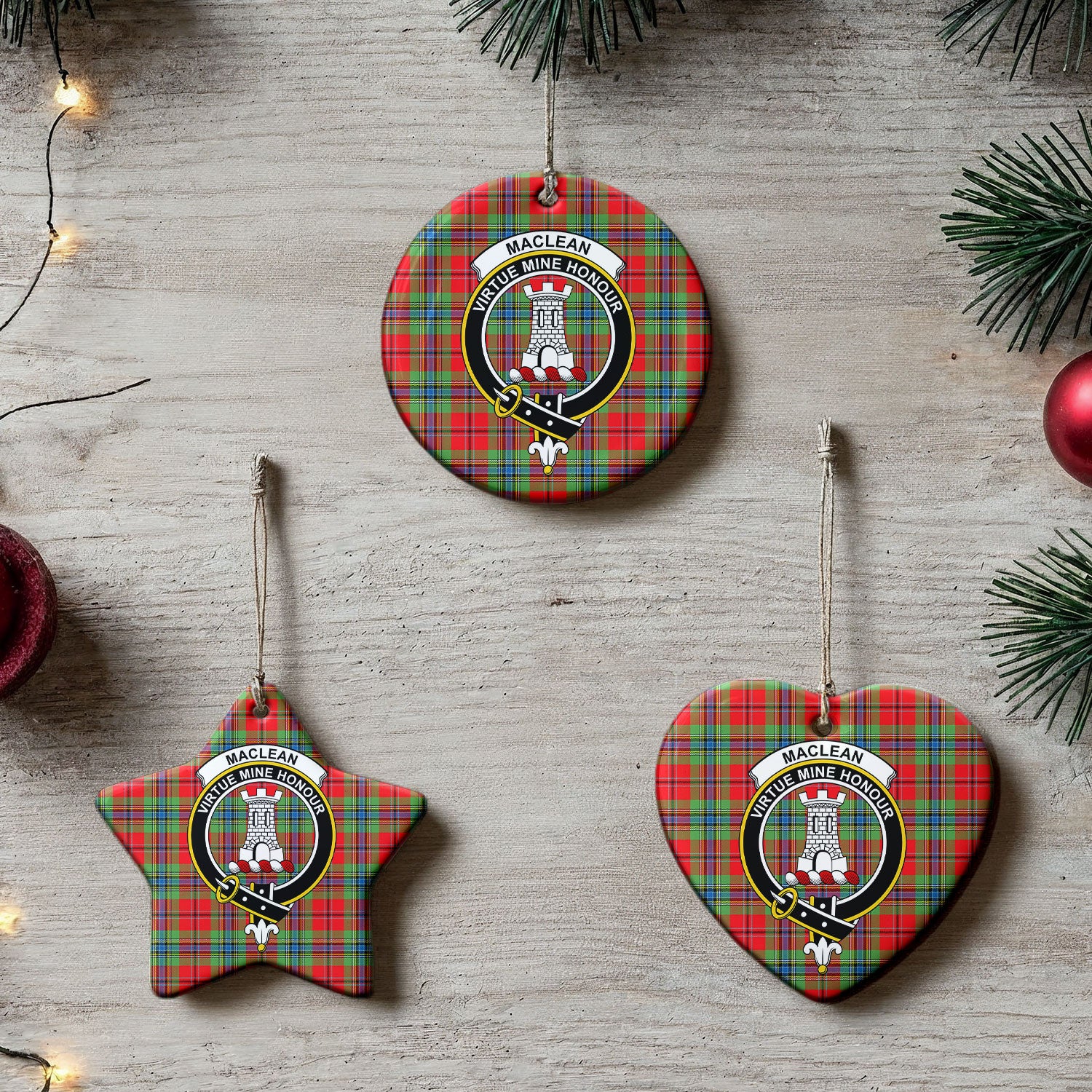 MacLean of Duart Modern Tartan Crest Christmas Ceramic Ornament