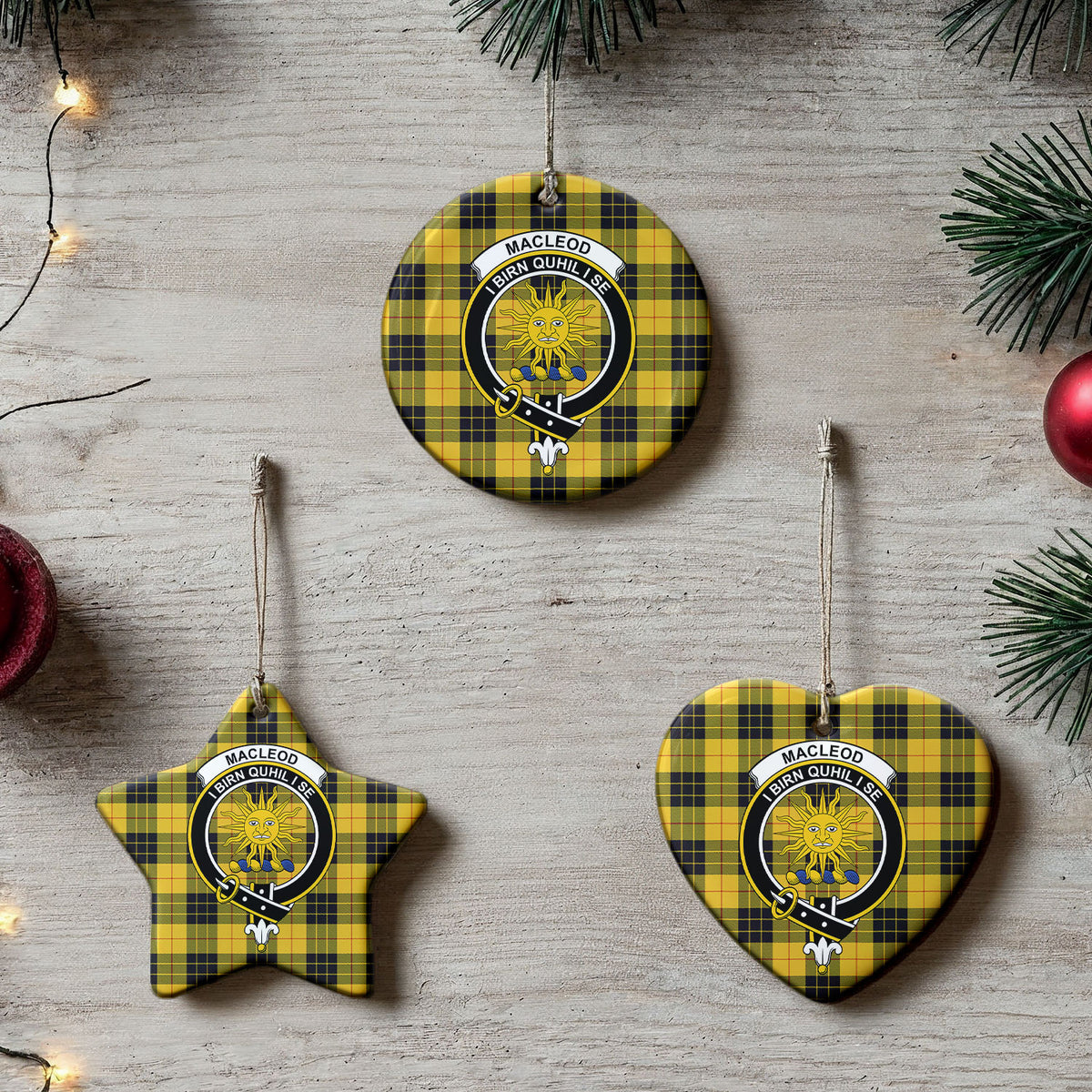 MacLeod of Lewis Ancient Tartan Crest Christmas Ceramic Ornament