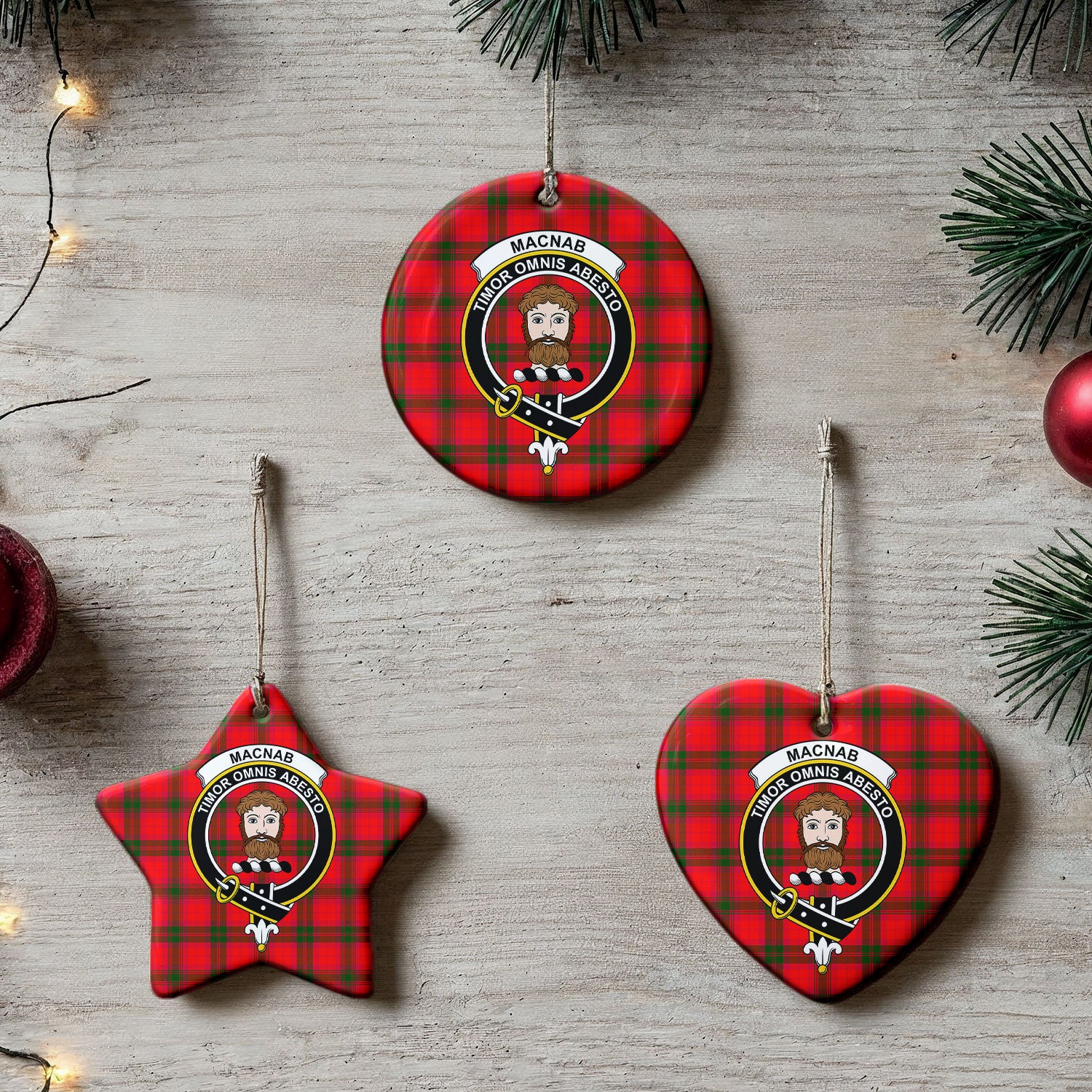 MacNab Modern Tartan Crest Christmas Ceramic Ornament